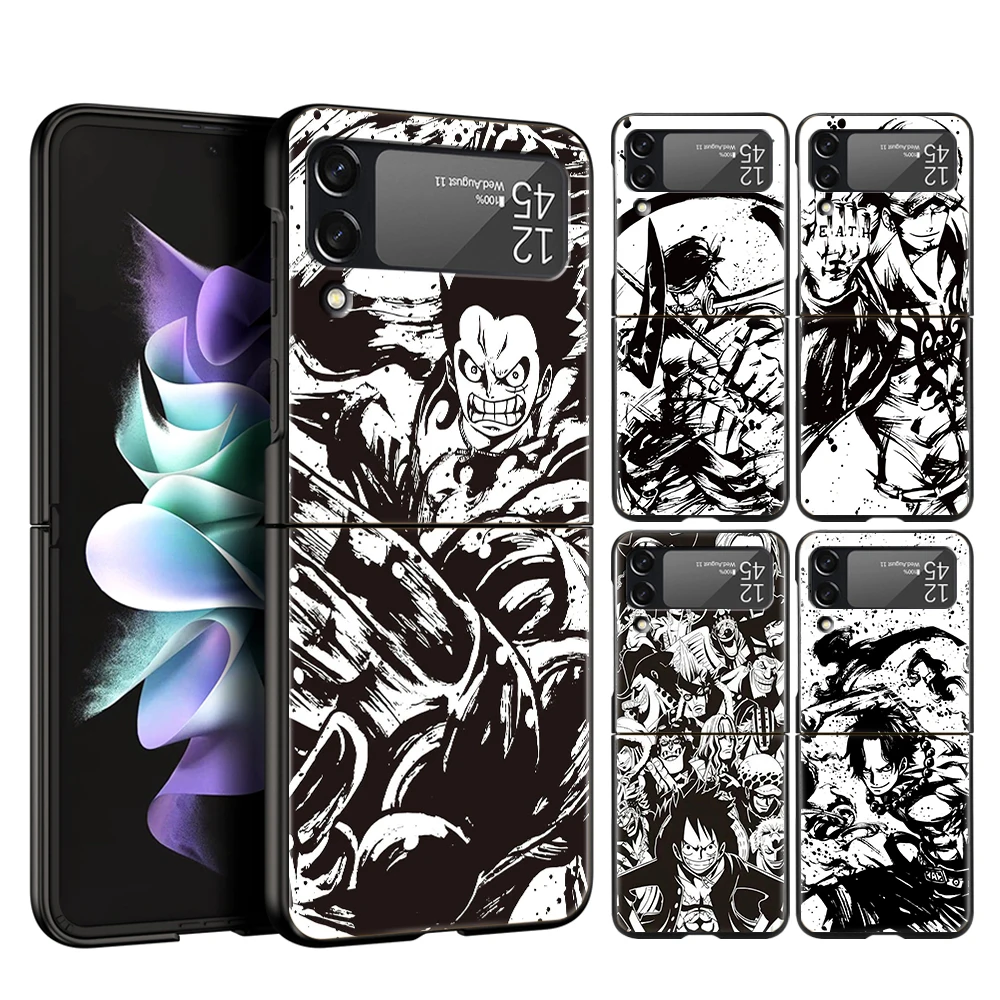

One Piece Dark Black Phone Cover For Samsung Galaxy ZFlip Case Black For Samsung Z Flip 3 5G Hard PC Luxury Foldable Shell Coque