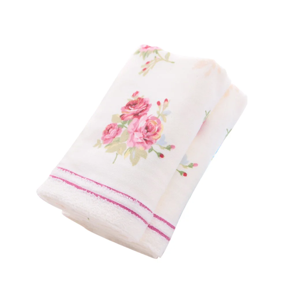 

33x76cm Cotton Bath Towel Flower Printing Bathroom Home Hotel Beach Face Towel (Oyster White)