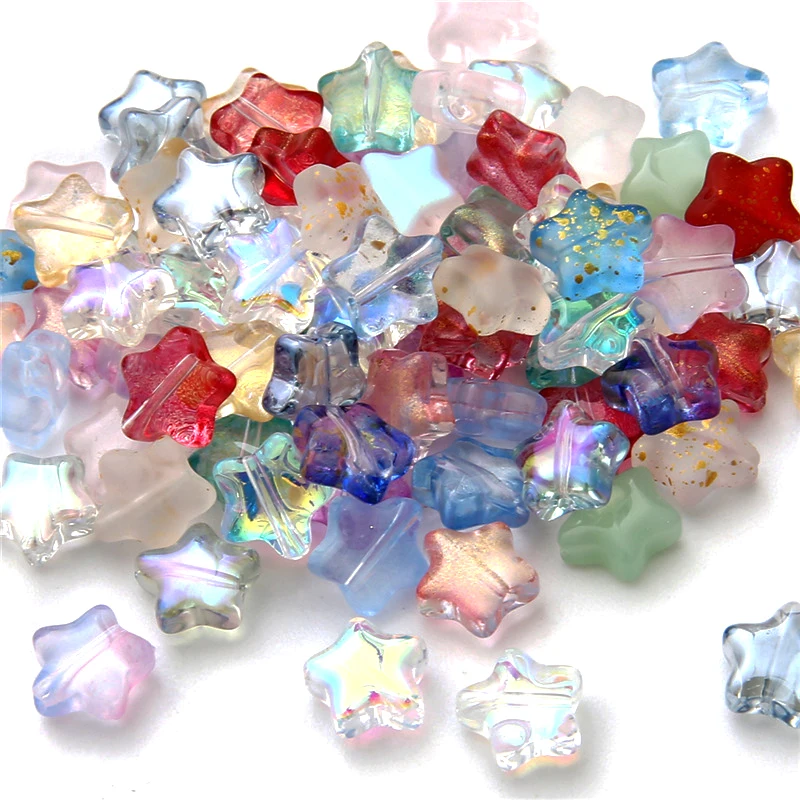 100pcs 8mm Frosted Gradient Color Five pointed star Beads Glass Spacer Bead For Jewelry Making DIY Bracelet Necklace Accessories