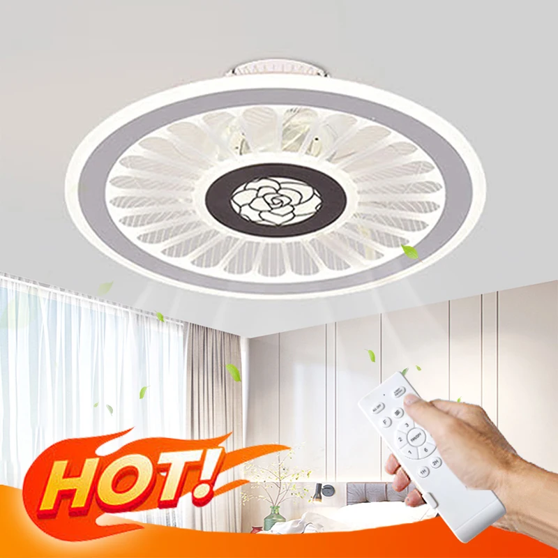 

Ceiling Fan with Light LED Modern Minimalist Round Chandelier Household Dimmable Adjustable Wind Speed Invisible Silent Indoor