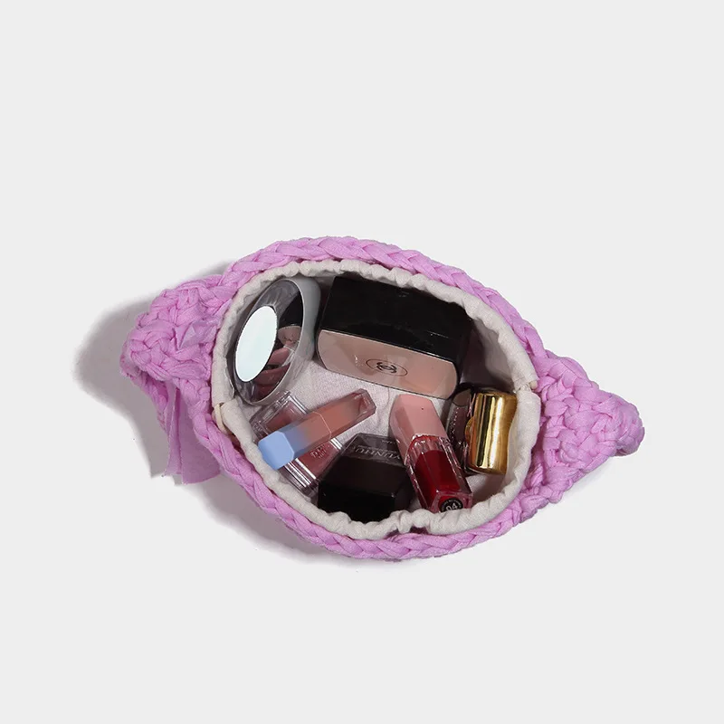 LOERSS Fabric Bucket Bag Knitted Shoulder Bag Beach Vacation Crossbody Bag for Women Hollow Casual Handbag Handmade Female Bag