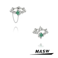 masw original design green crystal rings popular style high quality brass metal geometric finger rings for womne jewelry gifts