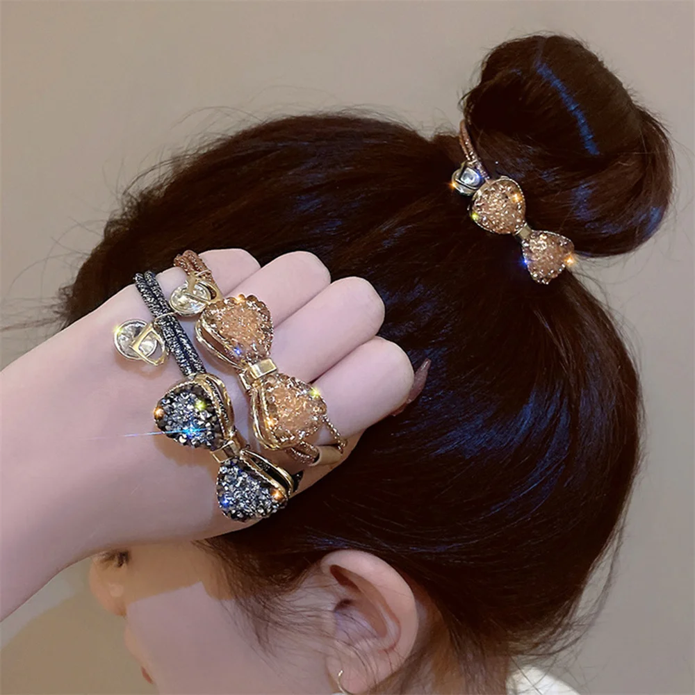 Flash Diamond Crystal Bow Knot Head Rope Rhinestone Ball Hair Circle INS Simple Temperament Hair Rope Ponytail Accessories