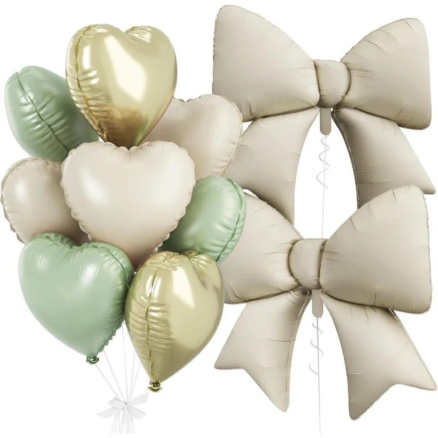 

12 Шт. Зеленых Золотистых Фольгированных Шаров В Форме Сердца С Бантом