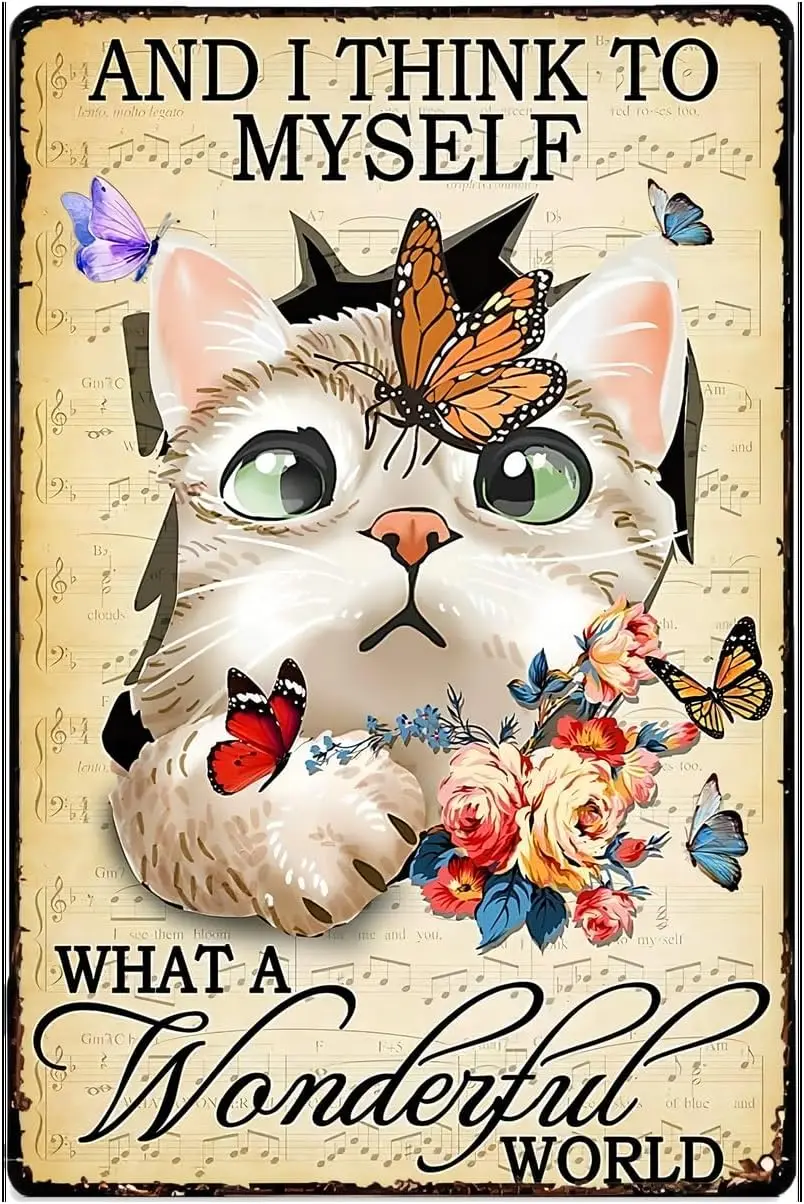 Henzn Retro Ct Tn Sgn Metl Плакат с бабочкой Vntge Boho Flower Wll Décor Wht Wonderful World Motvtonl Encourgement Gfts for Wo