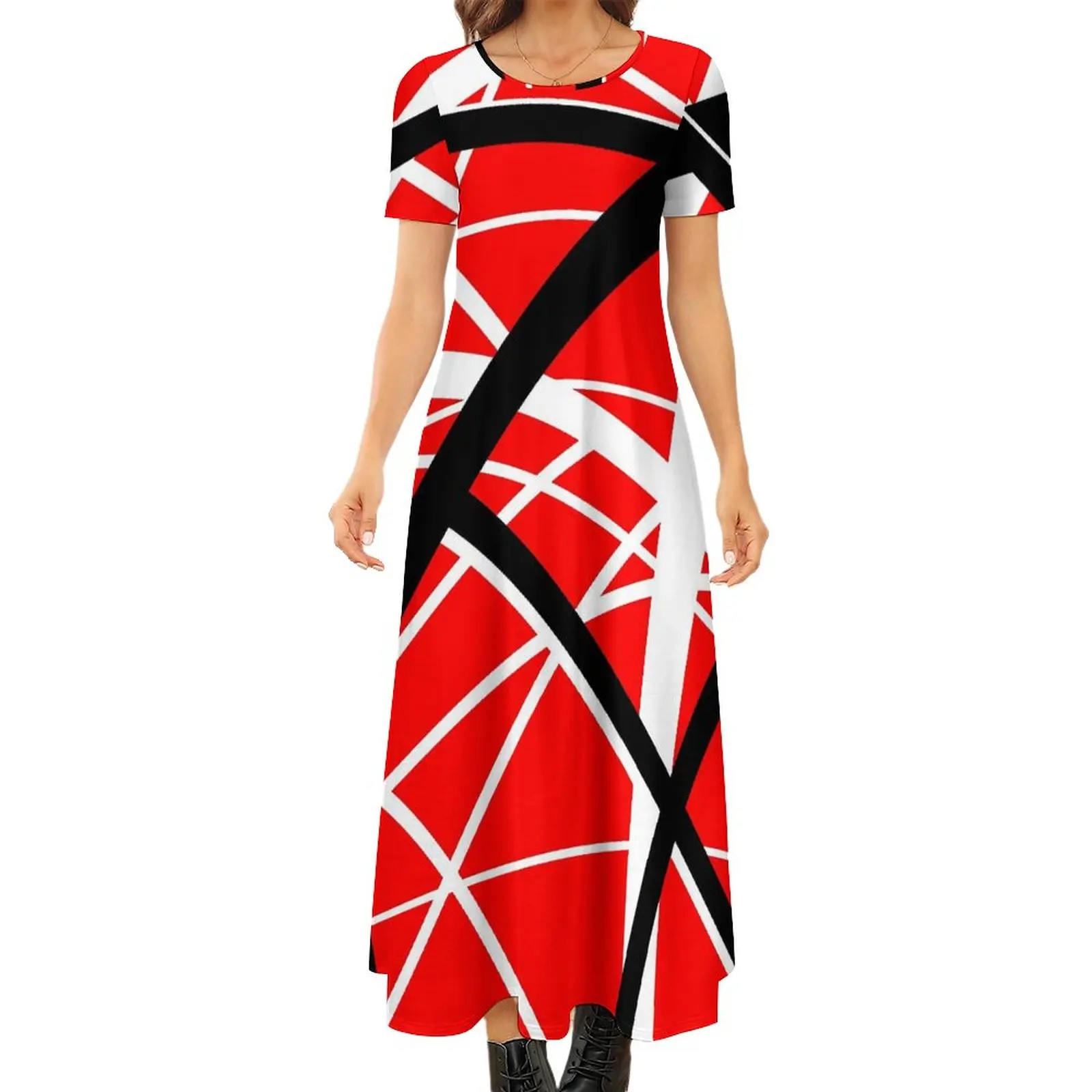

Van Halen Dress Red Black and White Line Art Funny Boho Beach Long Dresses Ladies Retro Maxi Dress Large Size