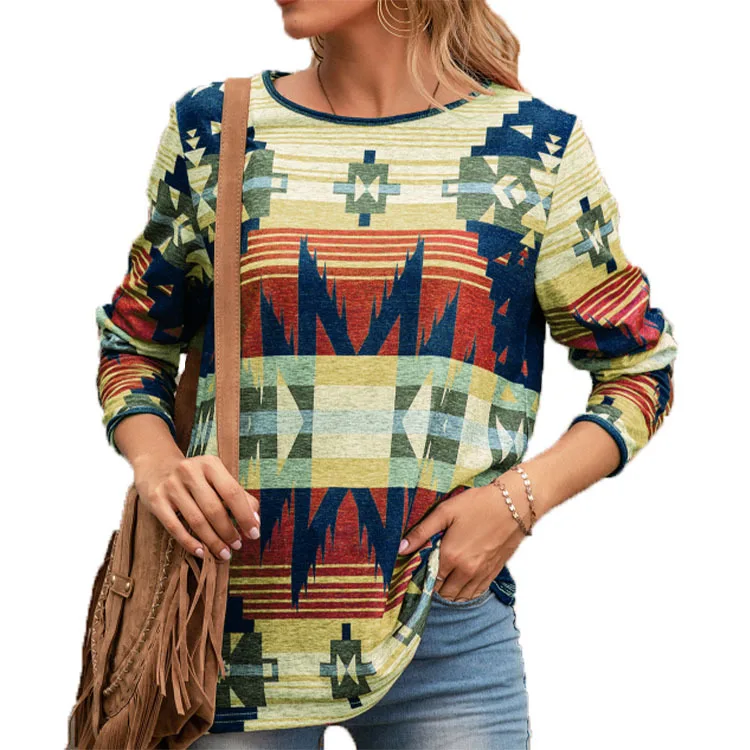 Explosive top women's clothing 2022 autumn new women's clothing ethnic style long-sleeved t-shirt women