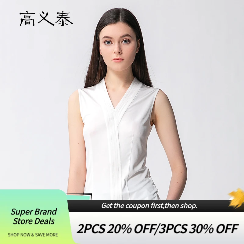 

Love Silk Simple V-Neck Sleeveless White Woman Tshirts Ladies Soft High Elasticity Vest Tops Summer slim T shirts BY009