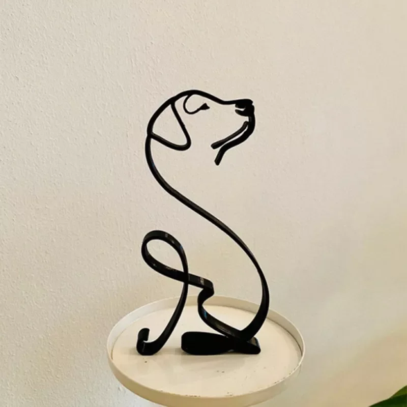

Minimalist Art Iron Sculpture Retro Metal Black Lines Handmade Figurines Abstract Dog Ornaments Desk Art Decorations