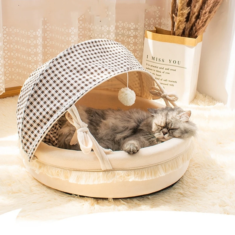 

Super Velveteen Cambric Sponge Cradle Pets Nest Grid Tent Tassel Cat And Dog Kennel Suministros Para Gatos Pet Supplies