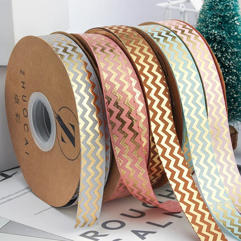 

BN12 Gilding Flower Packaging Material Wavy Ribbon Cake Shop Silk Ribbon Gift Box Bow Striped Ribbon Ribbon