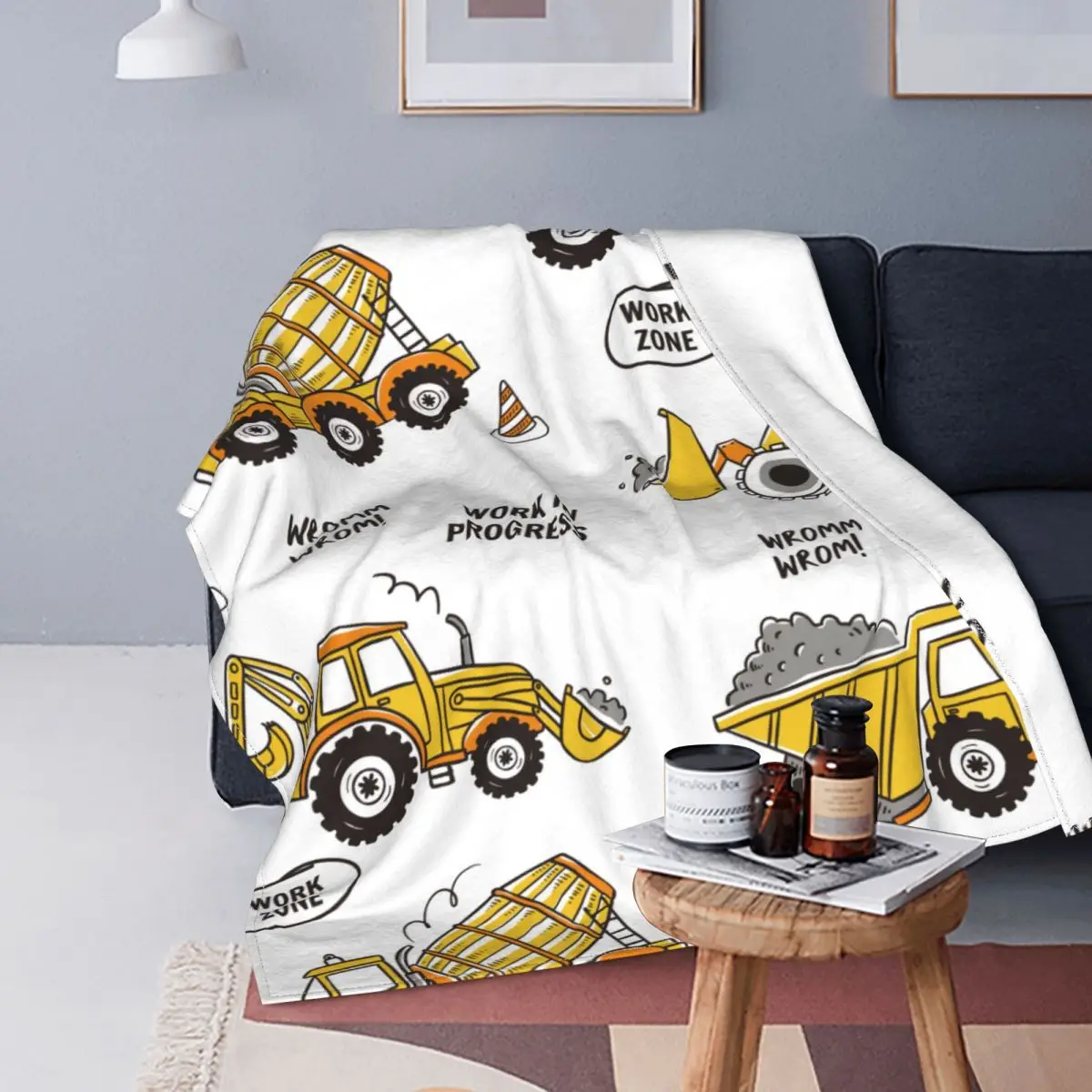 

Cartoon Truck Excavator Blankets Fleece Decoration Child Car Anime Plaid Breathable Warm Throw Blankets for Bed Couch Bedspread