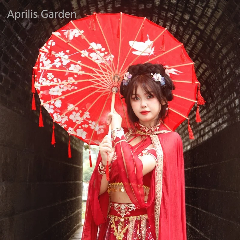 Зонтик с кисточкой в стиле Ципао бумажный аксессуар для танцевальной фотосъемки