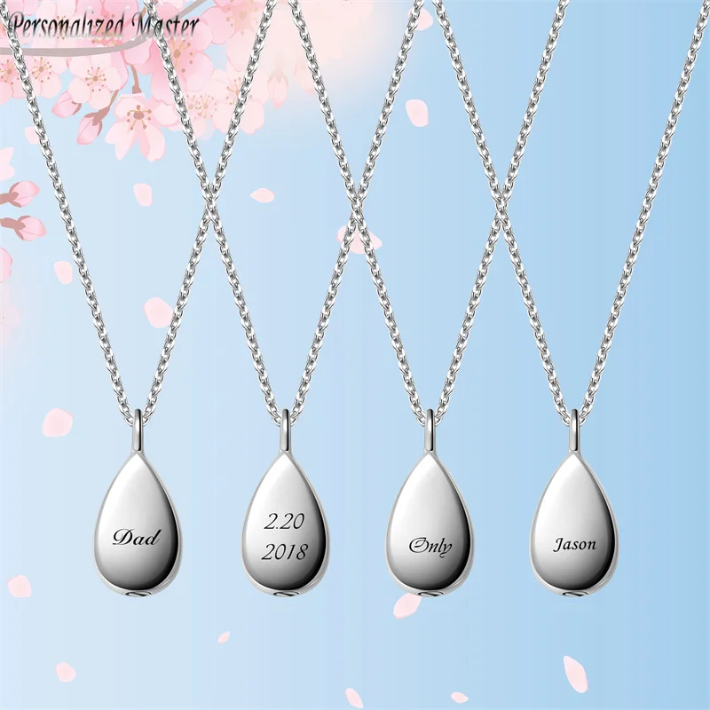 

Personalized Master Custom Date Name Stainless Steel Teardrop Urn Pendant Necklace for Ashes Cremation Keepsake Memorial Jewelry