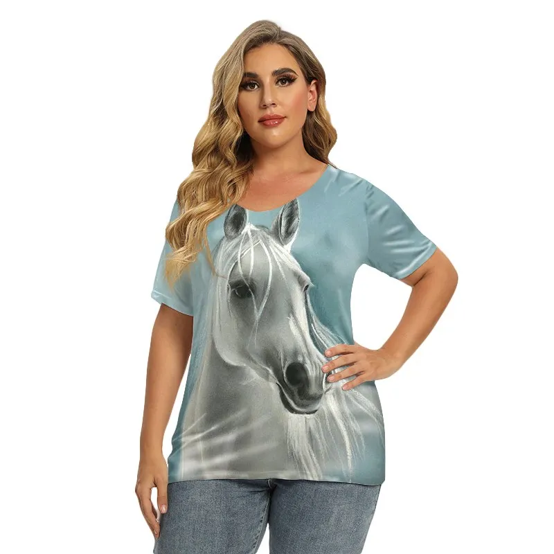

The New 2022 Summer Women's T-shirt Loose Casual V-neck Short Sleeve Floral Top