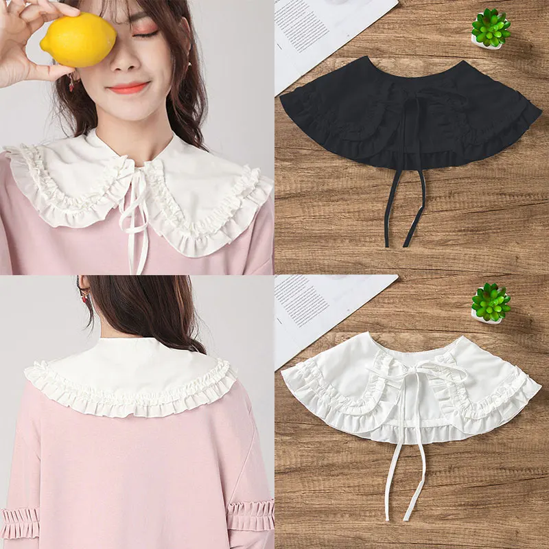 

Japanese Lolita Doll Women Girl Double Layer Ruffles Mock Neck Shoulder Wrap Europe And The United States Retro Flower Collar