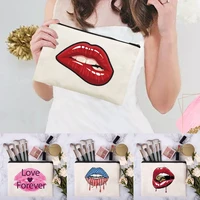 portable cosmetic bag lipstick make up bag personalized fashion toiletries organize multipurpose pencil case purse mouth print