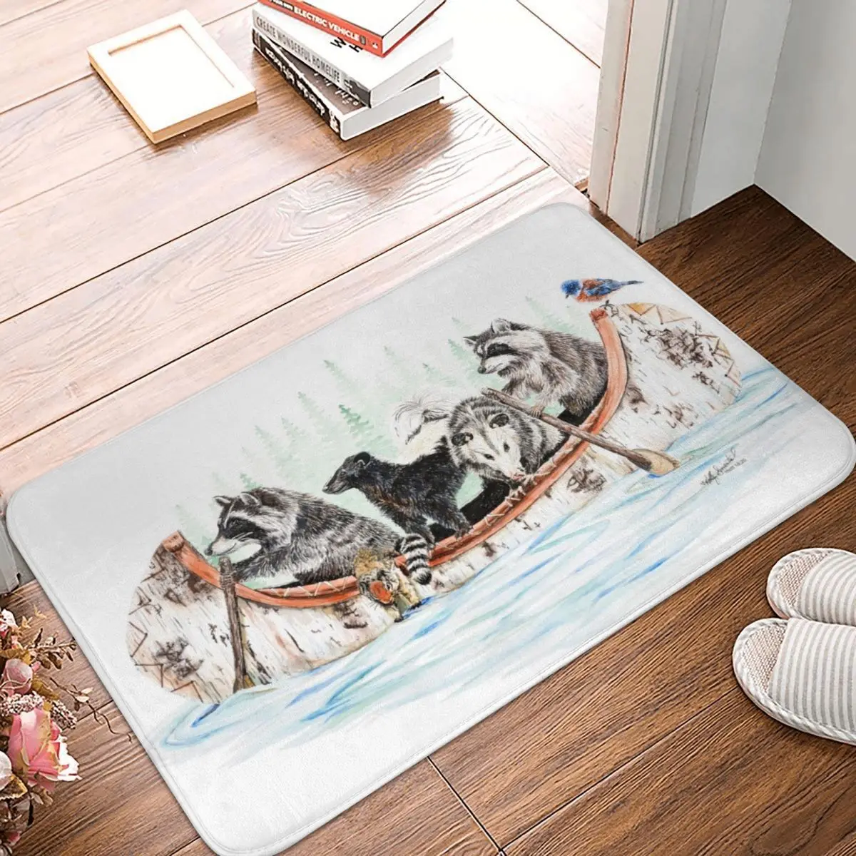 

Bath Mat Critter Canoe Forest Animals Decor Rug Carpet Doormat Non-slip Entrance Living Room Home Kitchen Bathroom Absorbent