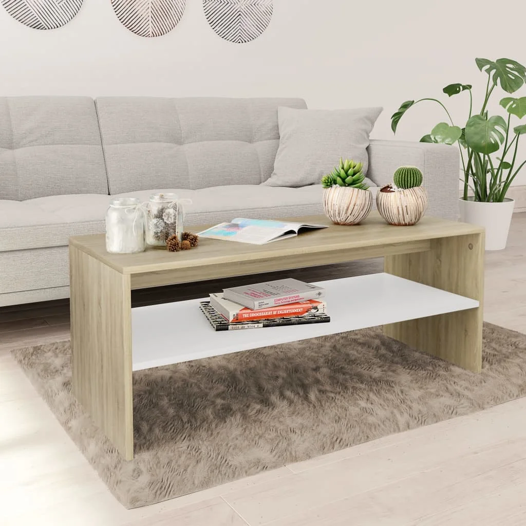 

Chipboard CoffeE Table, Coffee Tables for Living Room Tables, Casual Decor, White and Sonoma Oak 39.4"x15.7"x15.7"