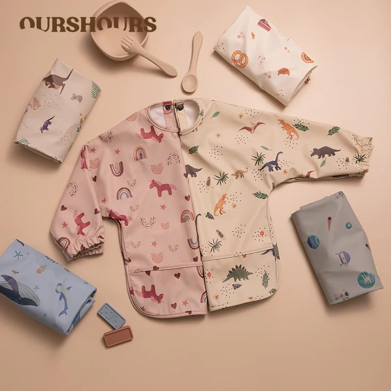 

Little Boy Girl Painting Smock Baby's Soft Waterproof Bib Child Meal Eating Apron with Long Sleeves Kid Adjustable Feeding Cloth