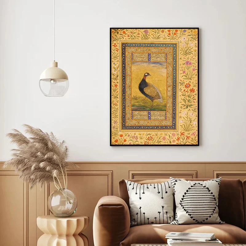 Античный Традиционный персидский узор Олень в ландшафте птица Цветы постер