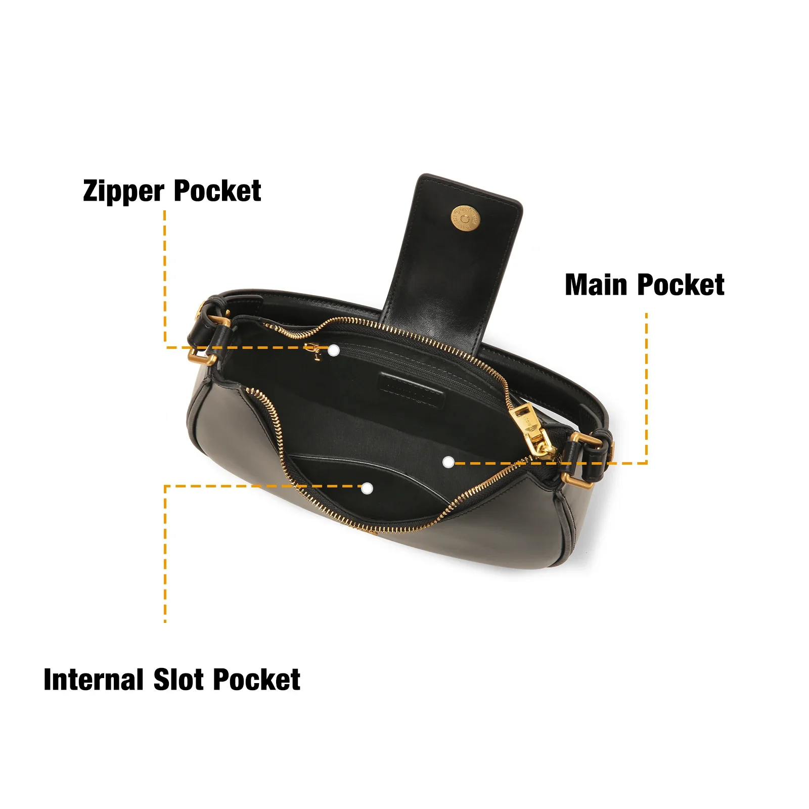 Черная кожаная сумка-полумесяц с ручкой