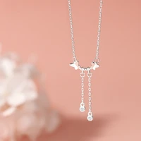 silver color double butterfly choker necklace bright zircon long tassels round pendant necklace for women fashion jewelry