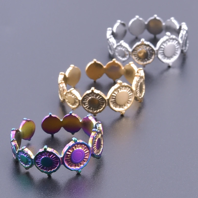 

5pcs/Lot Trendy Opening Rings For Men Punk Sun Pattern Hand Ring Stainless Steel Charm Women Jewelry Rings For Party Travel Gift