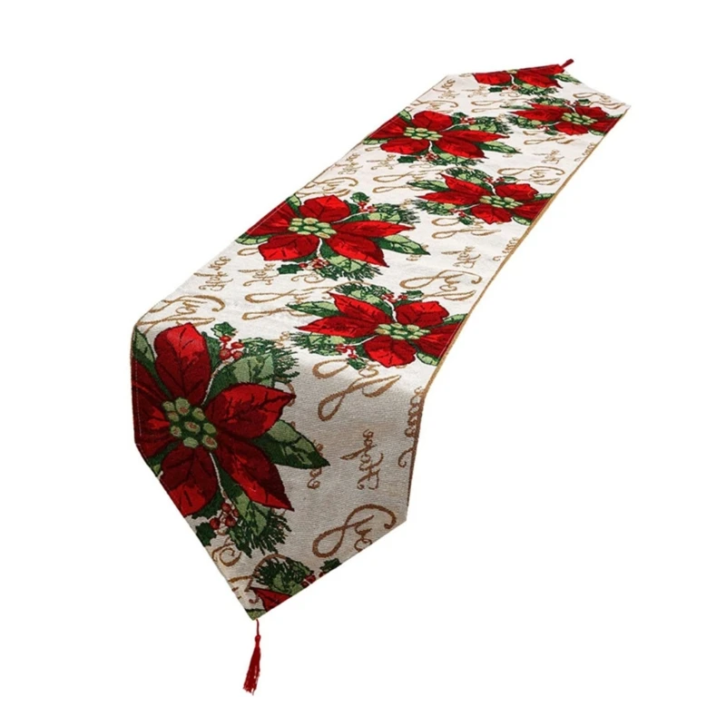 

Merry Christmas Table Runner Flower Snowman Table Runner Cover for Xmas Cabinet Table Home Party Decorations 13 x 72inch