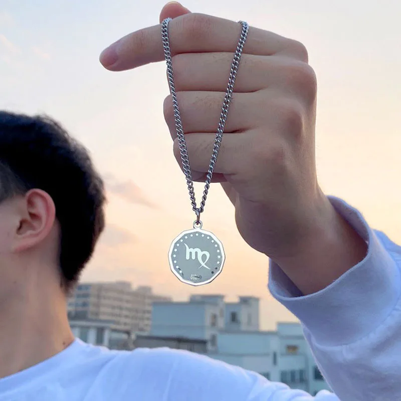 

Stainless Steel Twelve Constellations Couple Pendant Women Necklace Fashion Trendy Unisex Neck Jewelry Birthday Gift Accessories