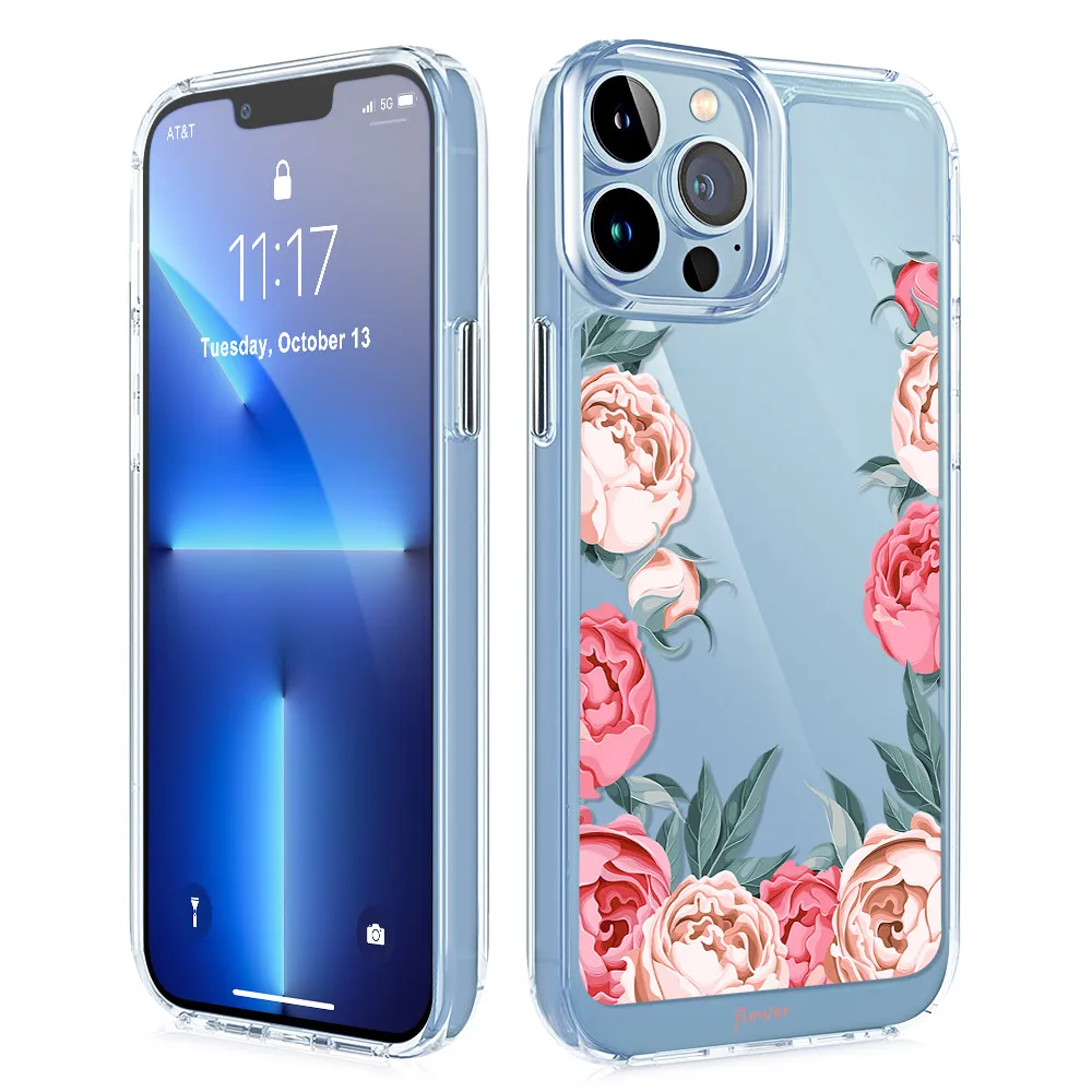 

Rose Flower Phone Case for Iphone 11 Pro Max 13 12 Mini XS X XR Luxury Protection Shell Fundas Transparent PC+TPU Cover Coque