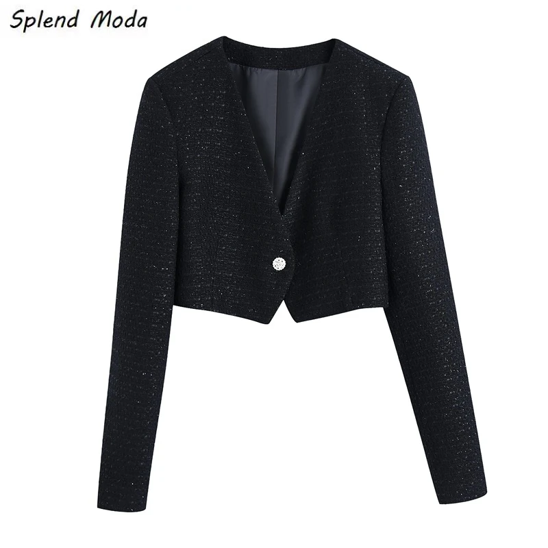 

Splend Moda Spring Autumn New Fashion Korean Style Urban Casual Elegant V-Neck Single Button Crop Top Blazer For Women