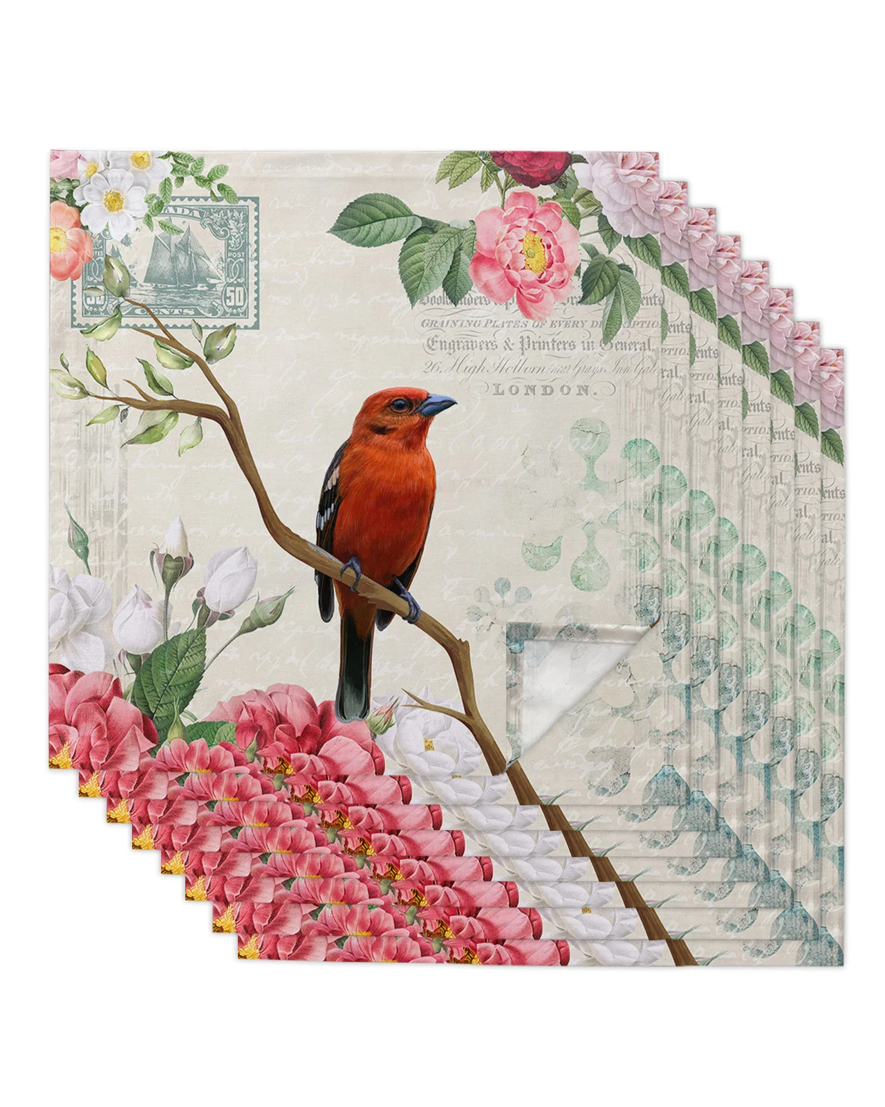 

Винтажный фон с цветами и птицами