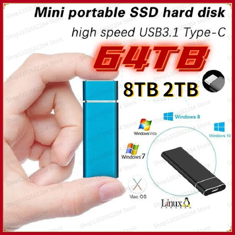 

Портативный SSD 64 ТБ M.2 внешний твердотельный накопитель, внешние диски, 2 ТБ 4 ТБ, USB 3,0, высокоскоростные устройства хранения данных, диски для ...