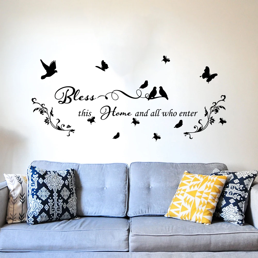 

Bless This Home and All Who Enter Butterfly Wall Sticker Entryway Living Room Welcome Greet Hello Wall Decal Kitchen Vinyl Decor
