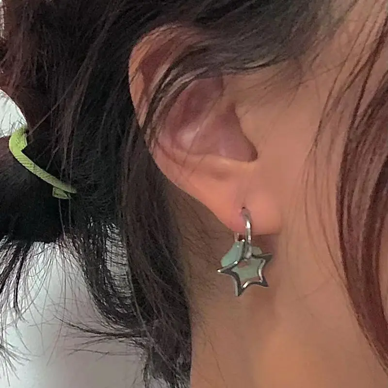 

New Chinese Pentagonal Star Stud Earrings for Women Girl New Gothic Y2K Punk Design Earrings Removable Simple Earrings