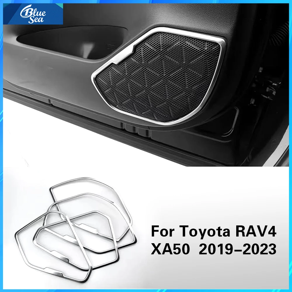 Фото Для Toyota RAV4 XA50 2019-2022 2023 RAV 4 Hybrid: Аксессуары для автомобиля, накладка на дверную панель из нержавеющей стали, звукопоглощающее кольцо, рамка, декоративная накладка №1