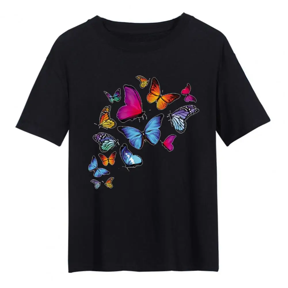 

Women Top Summer Colorful Butterfly Print Young Style Shirt O Neck Cartoon Lady Clothes Tops Tees Female Tshirt T-Shirt Pullover
