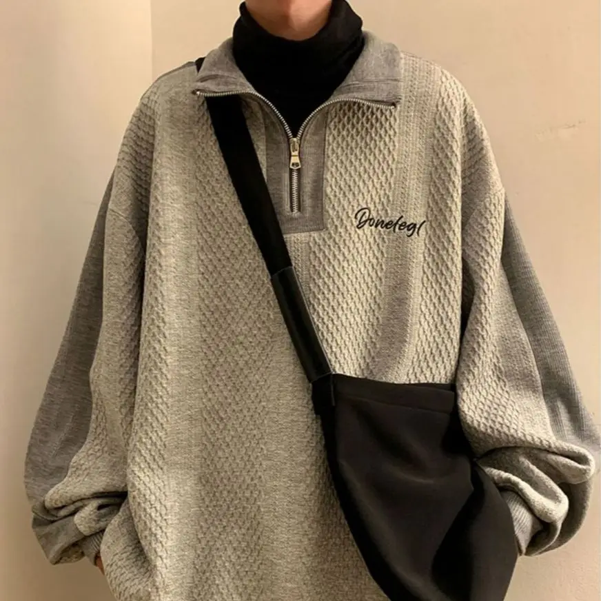 Yasuk Spring Autumn Winter Fashion Man Solid Casual Pullover Men's Loose Slim Knitted Warm Sweater Gentle Print Waffle Grid
