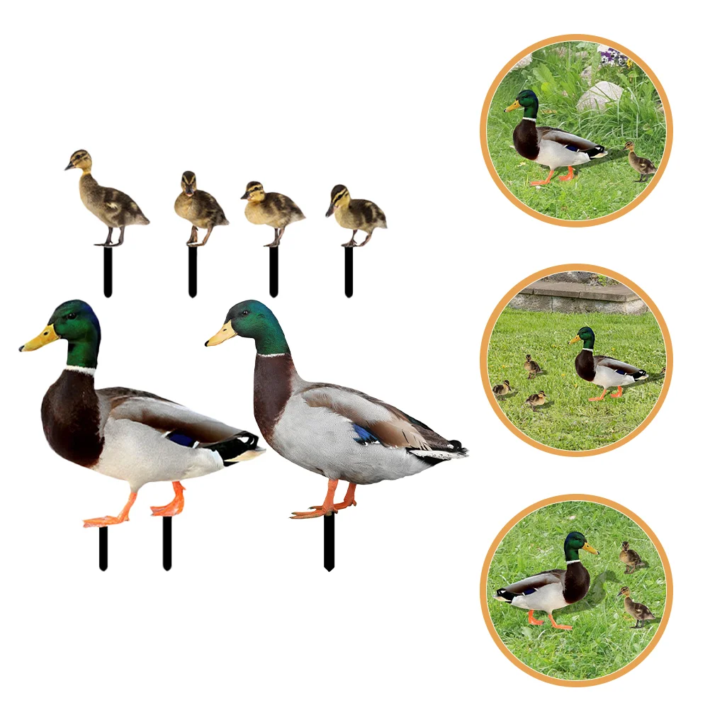 

6 Pcs Garden Decoration Insert Decorative Outdoor Adornment Duck Yard Stake Ornament Accessory Acrylic Lawn