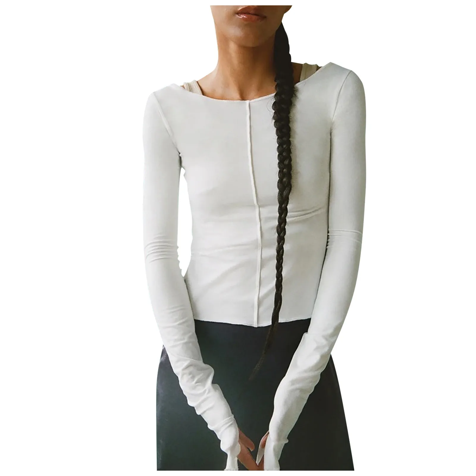 

Women Sweatshirt Fashion Long-Sleeves Back Hollowed Out Front And Back Wear Sexy Solid Color Sweater Top Blouse