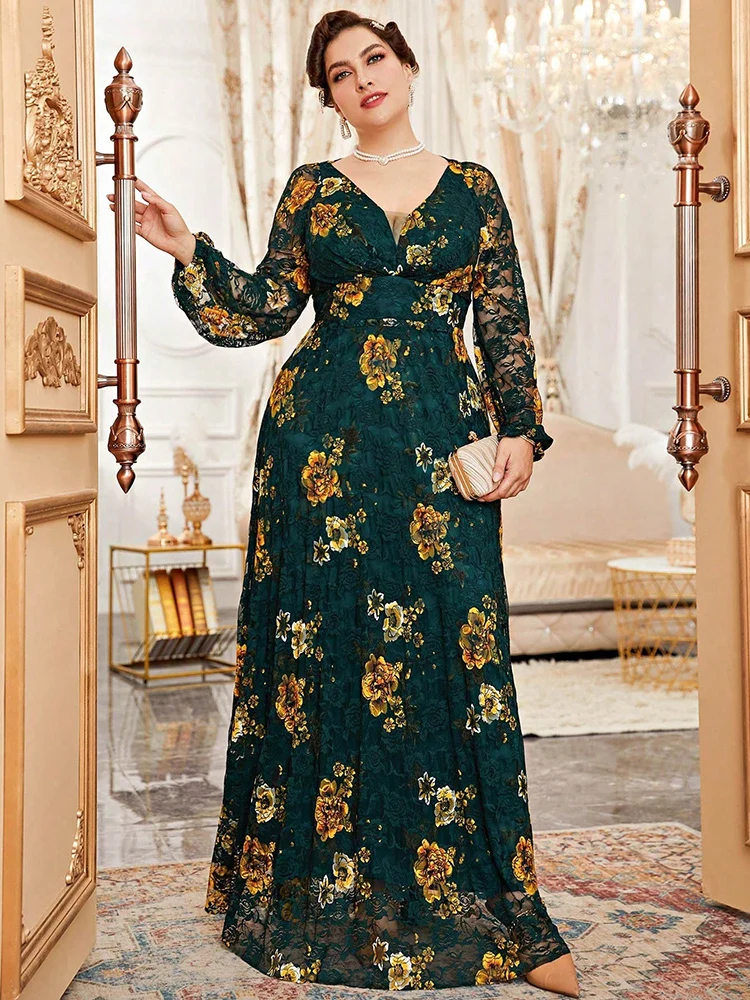 TOLEEN-Женское элегантное кружевное вечернее платье с цветочным принтом