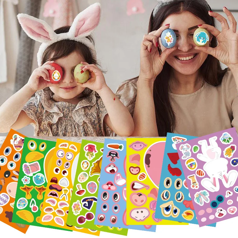 Сделайте вашу пасхальное яйцо наклейки с милым мультяшным рисунком сделай сам