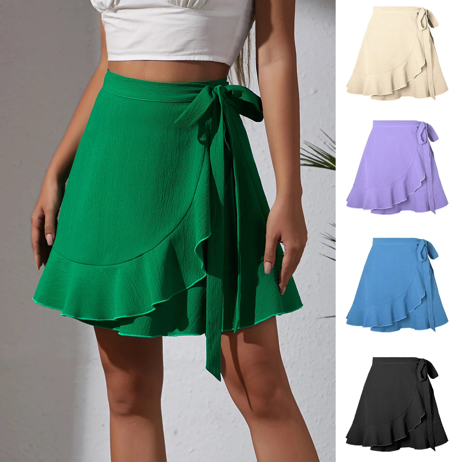 

Boho Chiffon Women Skirt Casual Tie Side Wrap Skirt Elegant High Waist Female Summer Asymmetrical A-Line Mini Skirts