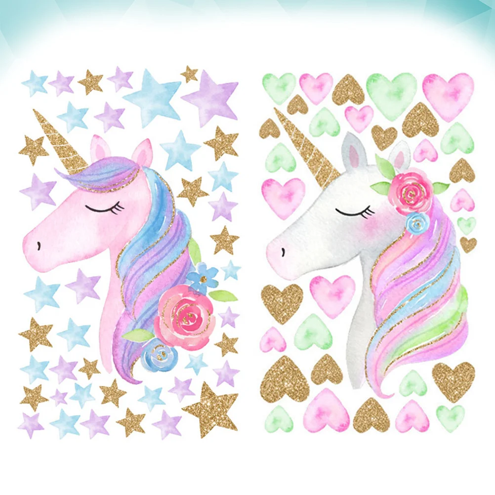 

2 Pcs Girls Bedroom Peel Stick Girl Stickers Playroom Wall Sticker Nordic Decor Unicorn Wall Sticker Simple Nursery Window Cling