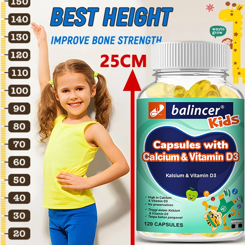 

Balincer Height Growth Capsules - Vitamin and Calcium Supplement for Bone Strengthening and Growth, Natural Height Gain