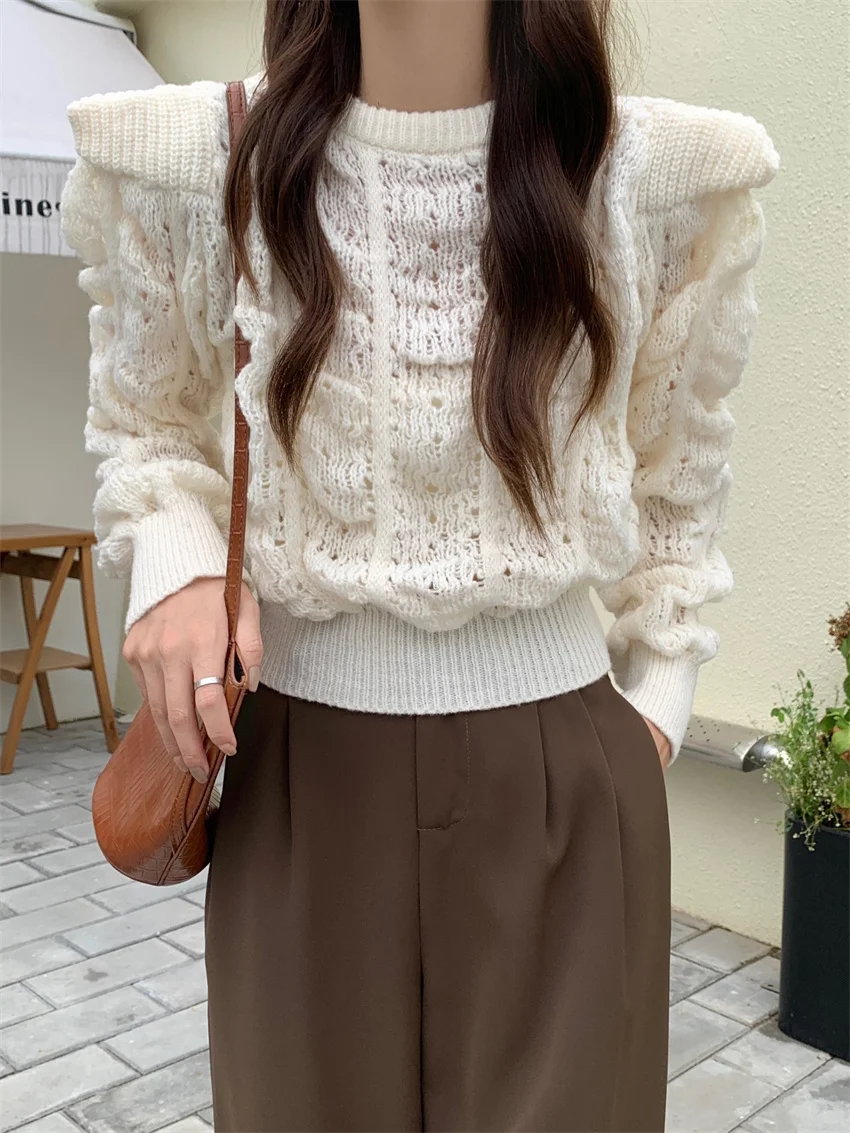 

Новое поступление, женские свитера HziriP, весенние шикарные однотонные свободные пуловеры в стиле High Street с пышными рукавами, милые Повседневн...