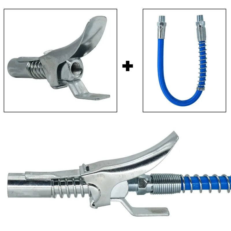 

Grease Gun Adapter Hose Kit Gun Lock Grease Coupler Quick Release Lock On Coupling End 1/8” NPT SAE & Metric Zerk Fitting