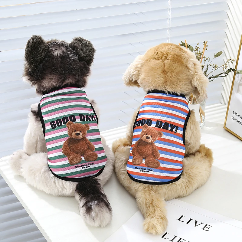 

Spring Summer Pet Dog Clothes Cute Bear Print Cats Dogs Vest Colorful Striped Puppy T-shirt French Bulldog Chihuahua Clothing