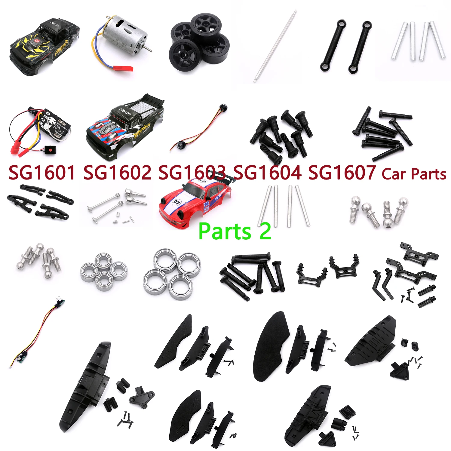 

SG1601 SG1602 SG1603 SG1604 SG1607 RC Car Spare Parts Drive Shaft Screw Light Group Shock Absorber Parts 2